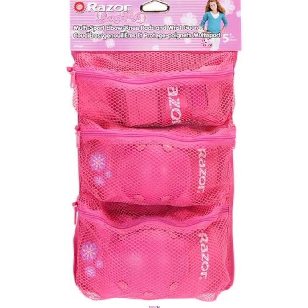 New Razor Multi-Sport Set Elbow Knee Pads Wrist Guard Safety Set Pink Youth 5+